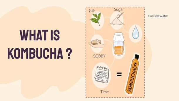A bottle of Bruja Sana kombucha, served
